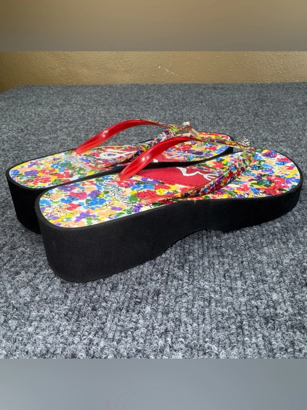 Brighton Red Floral 'Love' Flip Flop Sandals